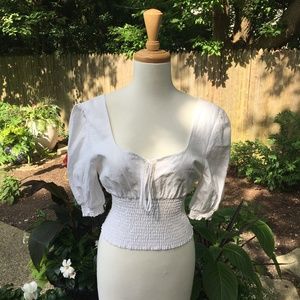 Emory Park White Ruche-Waisted Peasant Top